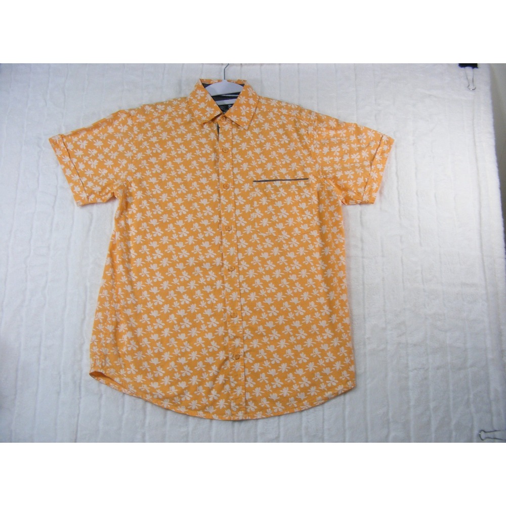 Ankor Sailing Team Button Down Shirt Mens Small Orange Excellent Floral Print